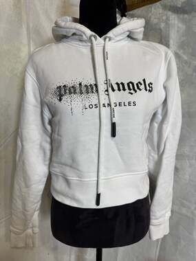Palm Angels Los Angeles Rhinestone Spray Logo Cropped Hoodie White Size XS
